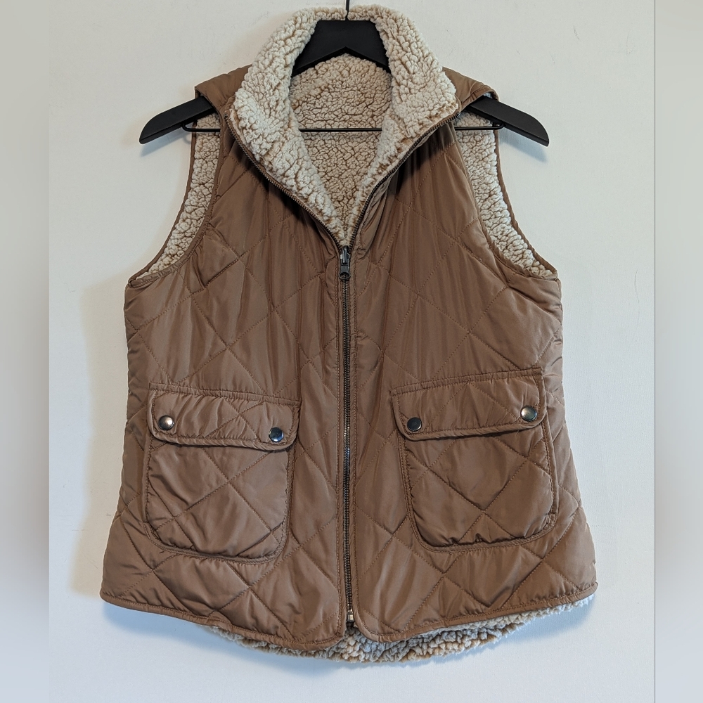 Studio 19 Brown Quilted Vest Fleece Reversible Sz Medium Women's Excel Used